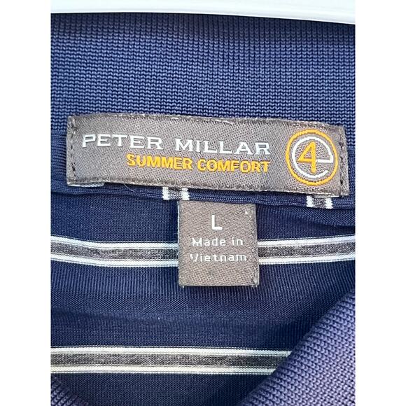Peter Millar Men's Size Large Gray/Blue Striped Summer Comfort Short Sleeve Polo - Picture 3 of 7
